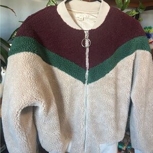 Le Lis Burgundy and Cream Sherpa Jacket